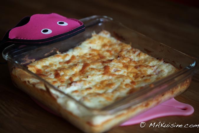 Purée gratinée au jambon et fromage frais